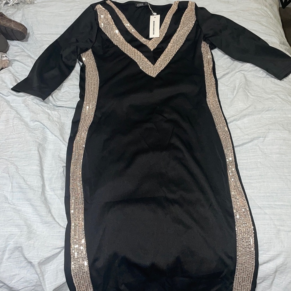 Black and Gold Sequence Dress